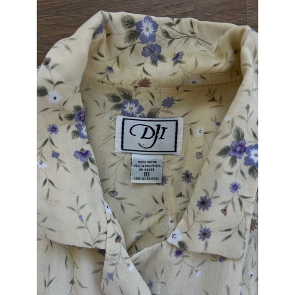 Vintage Butter Yellow Floral Rayon Midi Dress Modest Retro 90s cottage 10 - Picture 3 of 6